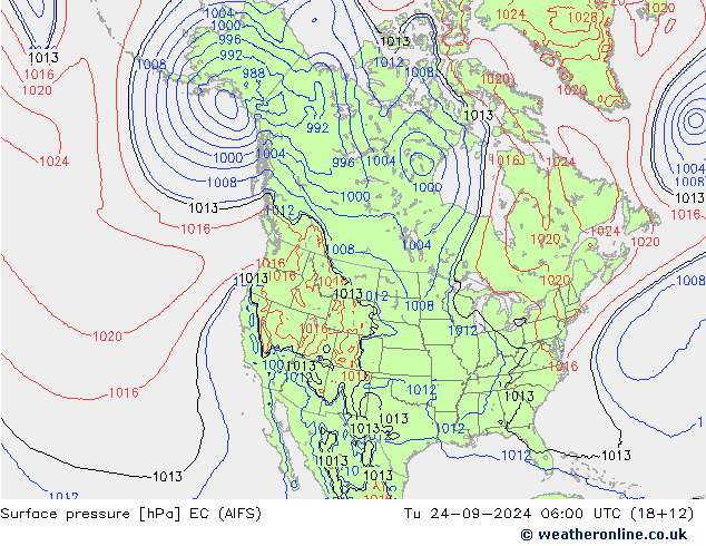 Atmosférický tlak EC (AIFS) Út 24.09.2024 06 UTC