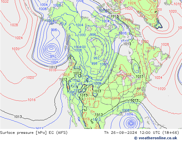 ciśnienie EC (AIFS) czw. 26.09.2024 12 UTC