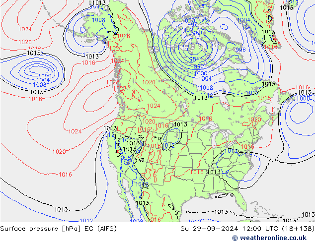 Atmosférický tlak EC (AIFS) Ne 29.09.2024 12 UTC