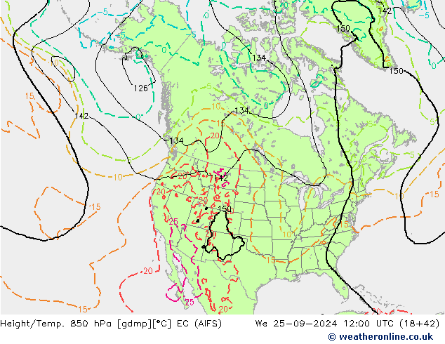 Height/Temp. 850 hPa EC (AIFS) We 25.09.2024 12 UTC