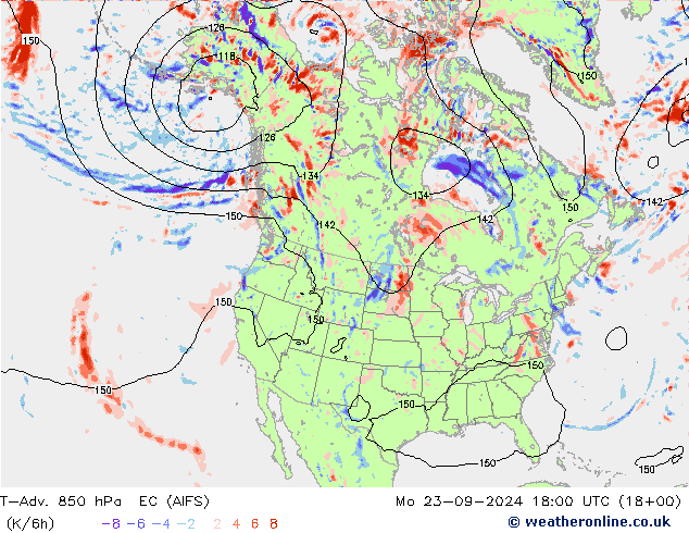 T-Adv. 850 гПа EC (AIFS) пн 23.09.2024 18 UTC