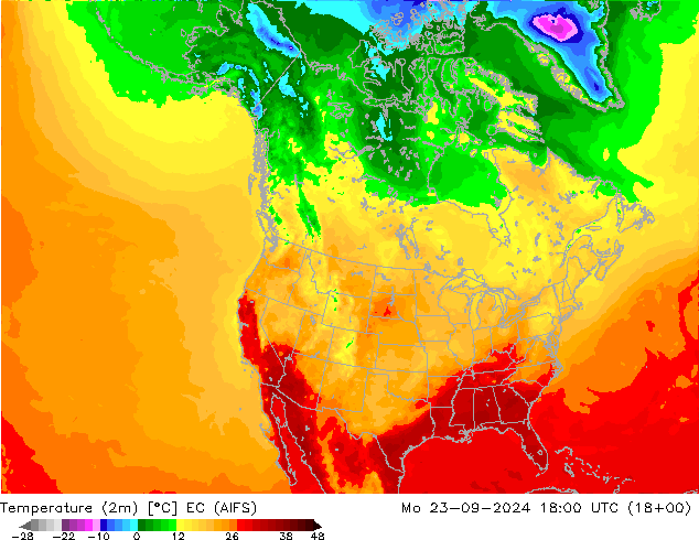 Temperature (2m) EC (AIFS) Po 23.09.2024 18 UTC