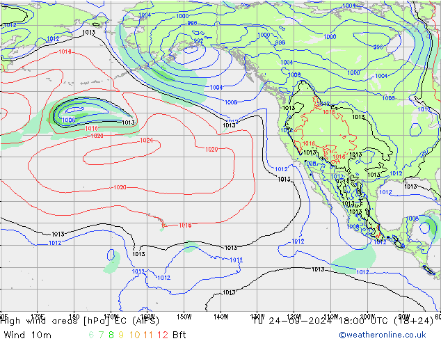 High wind areas EC (AIFS) Tu 24.09.2024 18 UTC