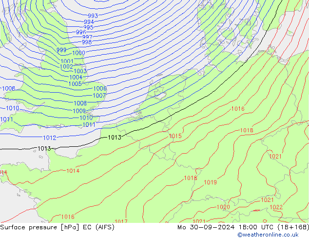 Atmosférický tlak EC (AIFS) Po 30.09.2024 18 UTC