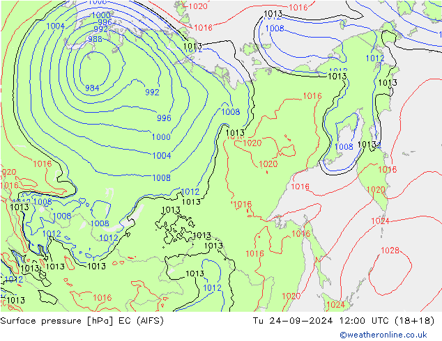 Pressione al suolo EC (AIFS) mar 24.09.2024 12 UTC