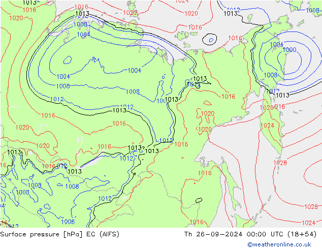 Pressione al suolo EC (AIFS) gio 26.09.2024 00 UTC