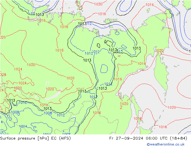 Atmosférický tlak EC (AIFS) Pá 27.09.2024 06 UTC