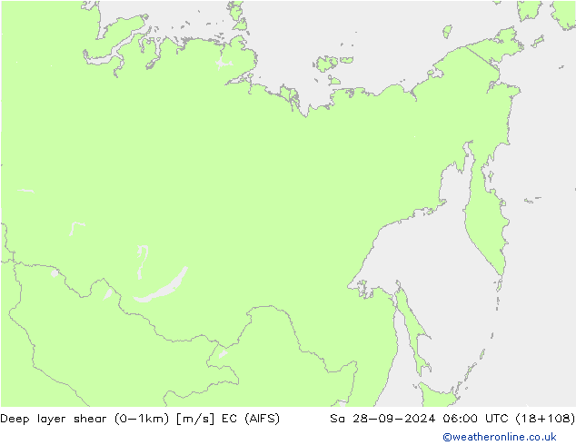 Deep layer shear (0-1km) EC (AIFS)  28.09.2024 06 UTC