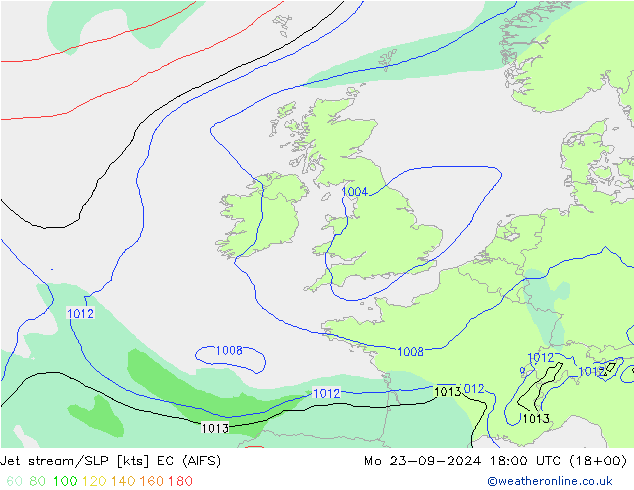 Jet stream/SLP EC (AIFS) Mo 23.09.2024 18 UTC