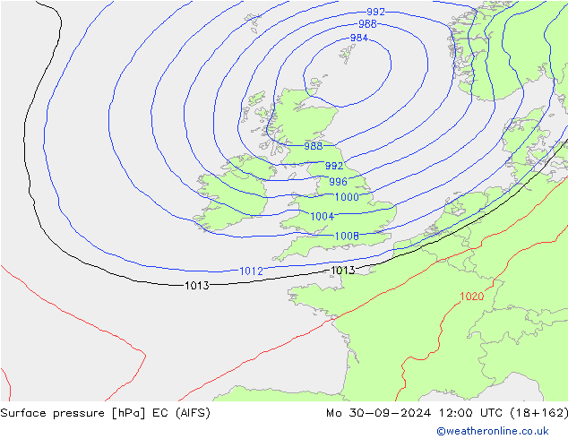 Presión superficial EC (AIFS) lun 30.09.2024 12 UTC