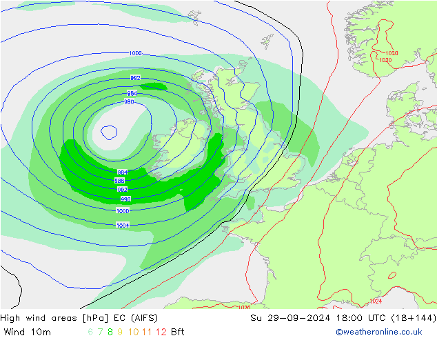 High wind areas EC (AIFS)  29.09.2024 18 UTC