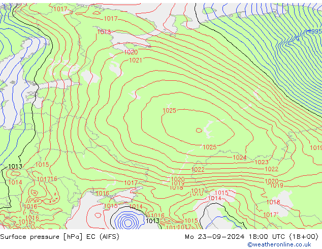 Atmosférický tlak EC (AIFS) Po 23.09.2024 18 UTC