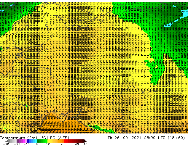 Temperature (2m) EC (AIFS) Th 26.09.2024 06 UTC