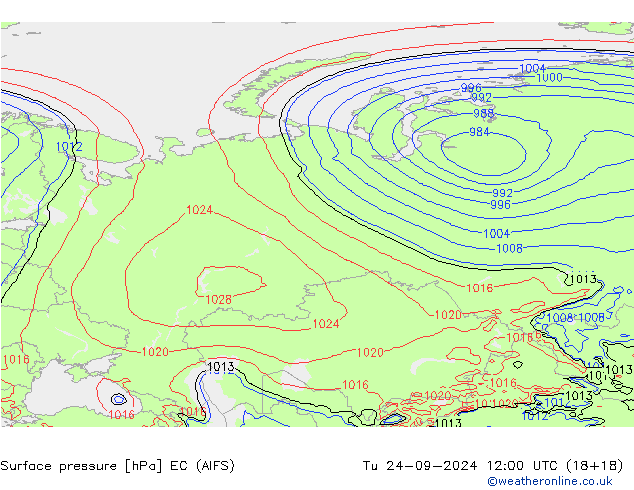 приземное давление EC (AIFS) вт 24.09.2024 12 UTC