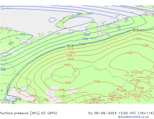 Surface pressure EC (AIFS) Sa 28.09.2024 12 UTC