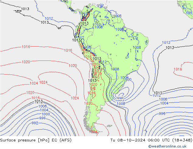 Surface pressure EC (AIFS) Tu 08.10.2024 06 UTC