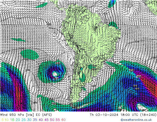 Vent 950 hPa EC (AIFS) jeu 03.10.2024 18 UTC