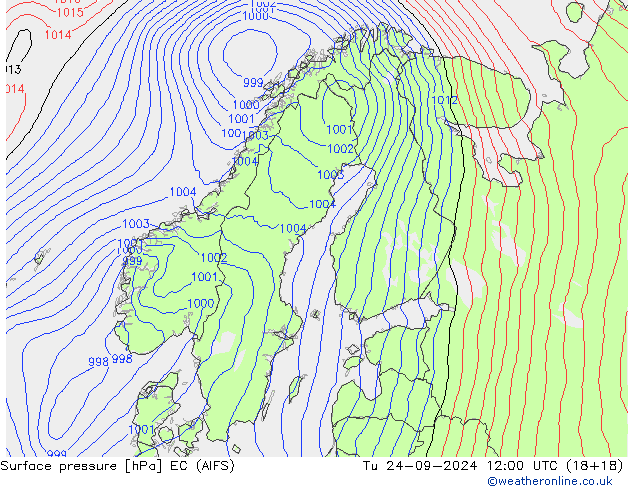 Presión superficial EC (AIFS) mar 24.09.2024 12 UTC