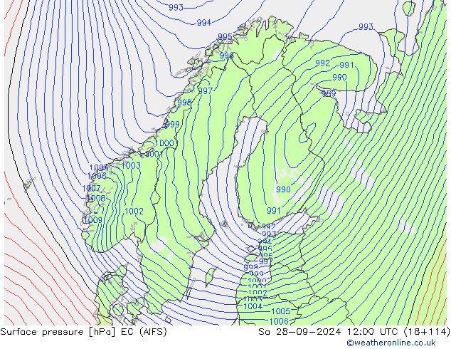 Surface pressure EC (AIFS) Sa 28.09.2024 12 UTC