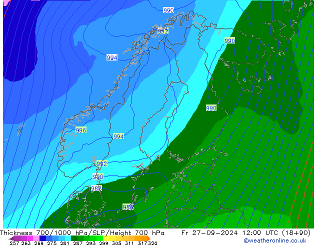 Thck 700-1000 hPa EC (AIFS) Fr 27.09.2024 12 UTC