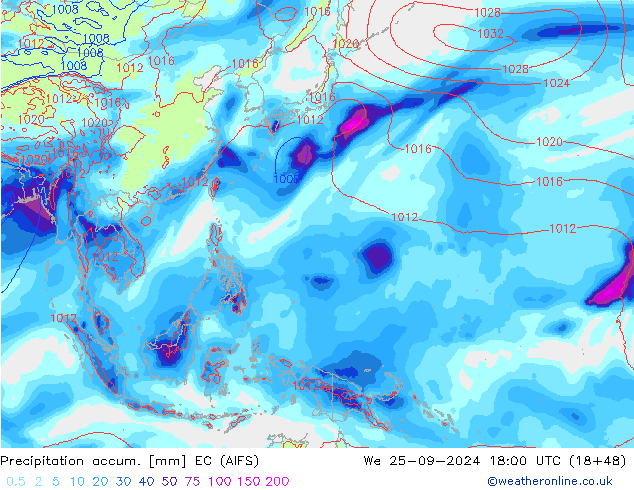 Precipitation accum. EC (AIFS) We 25.09.2024 18 UTC