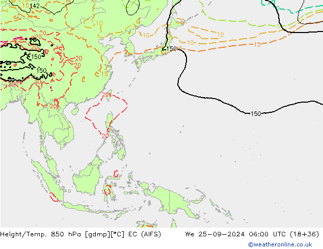 Height/Temp. 850 hPa EC (AIFS) mer 25.09.2024 06 UTC