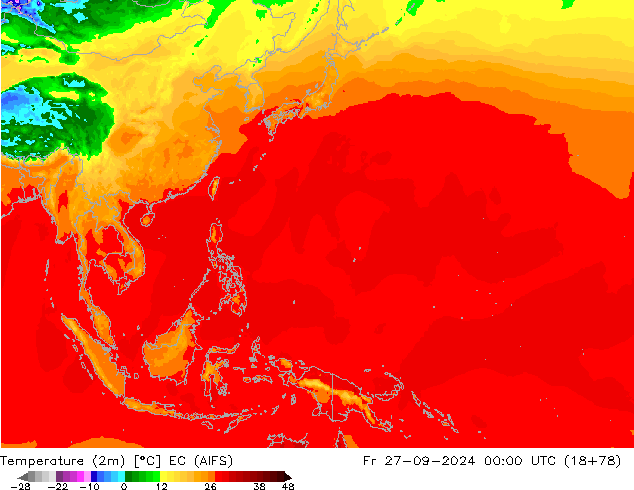 température (2m) EC (AIFS) ven 27.09.2024 00 UTC