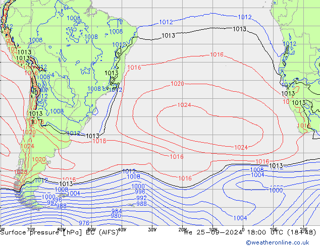 Surface pressure EC (AIFS) We 25.09.2024 18 UTC