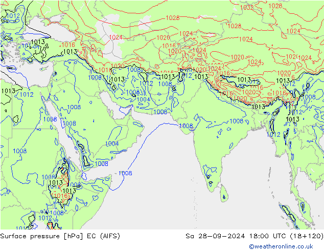 Surface pressure EC (AIFS) Sa 28.09.2024 18 UTC