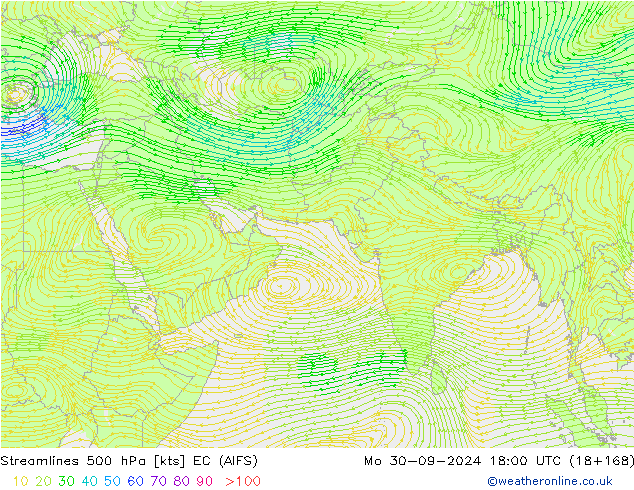 Linea di flusso 500 hPa EC (AIFS) lun 30.09.2024 18 UTC