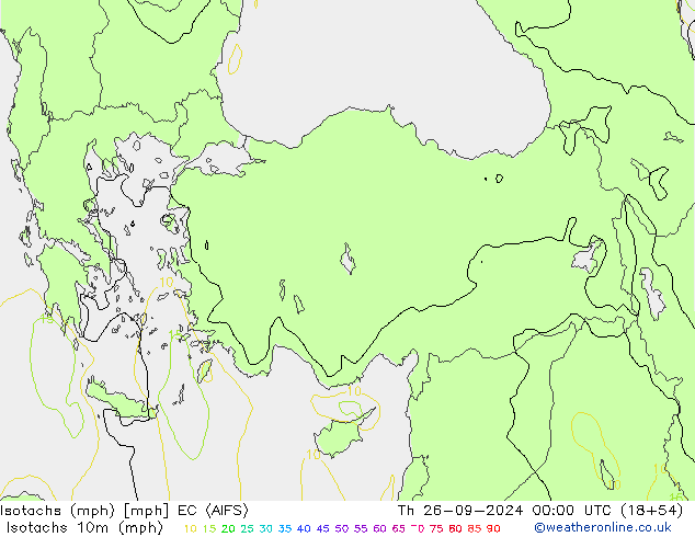 Isotachen (mph) EC (AIFS) do 26.09.2024 00 UTC