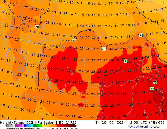 Height/Temp. 925 hPa EC (AIFS) czw. 26.09.2024 12 UTC