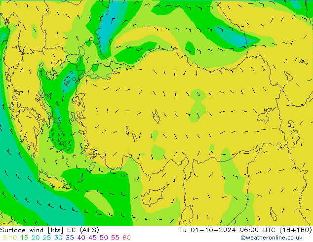 Surface wind EC (AIFS) Tu 01.10.2024 06 UTC