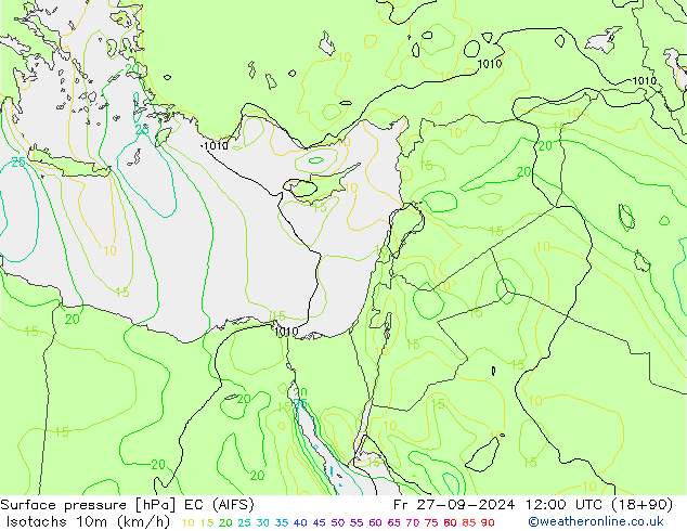 Eşrüzgar Hızları (km/sa) EC (AIFS) Cu 27.09.2024 12 UTC