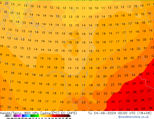 Hoogte/Temp. 850 hPa EC (AIFS) di 24.09.2024 00 UTC