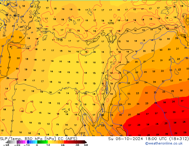 SLP/Temp. 850 hPa EC (AIFS) Dom 06.10.2024 18 UTC