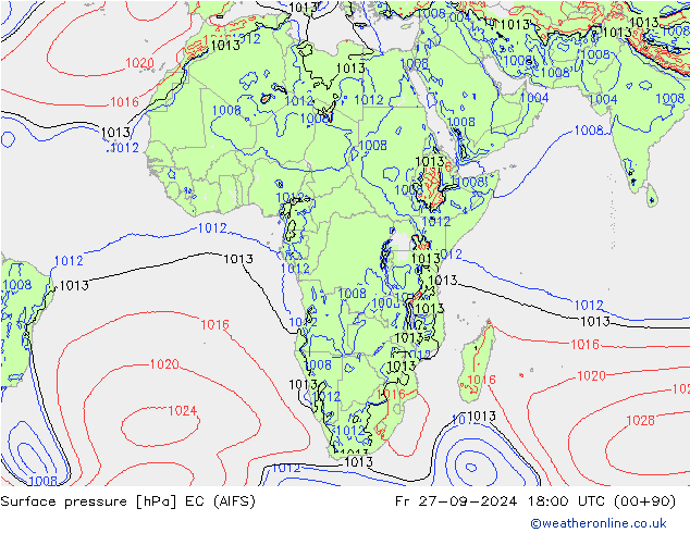 Atmosférický tlak EC (AIFS) Pá 27.09.2024 18 UTC