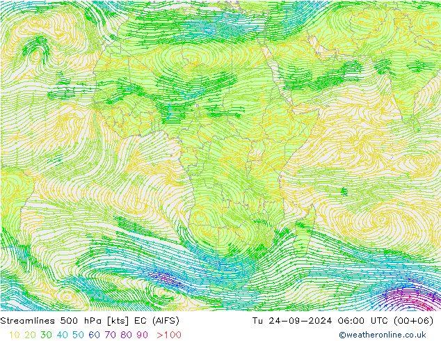 Ligne de courant 500 hPa EC (AIFS) mar 24.09.2024 06 UTC