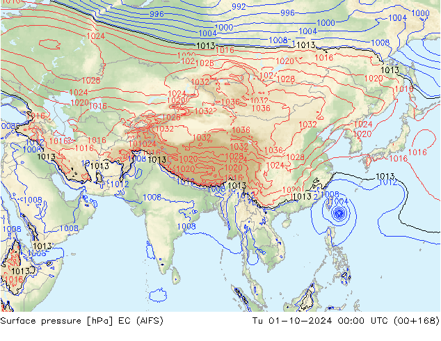 приземное давление EC (AIFS) вт 01.10.2024 00 UTC