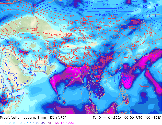 Precipitation accum. EC (AIFS) Tu 01.10.2024 00 UTC