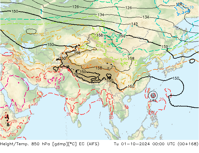 Height/Temp. 850 hPa EC (AIFS)  01.10.2024 00 UTC