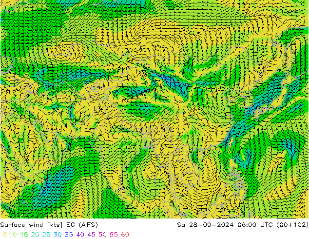 wiatr 10 m EC (AIFS) so. 28.09.2024 06 UTC
