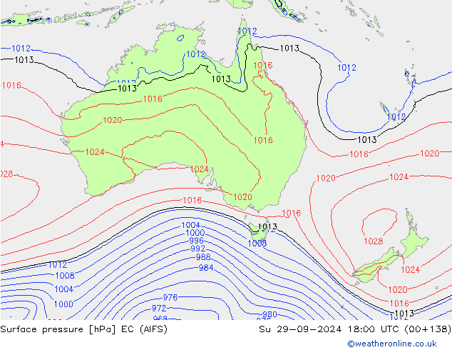 Surface pressure EC (AIFS) Su 29.09.2024 18 UTC