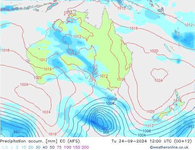 Precipitation accum. EC (AIFS) mar 24.09.2024 12 UTC