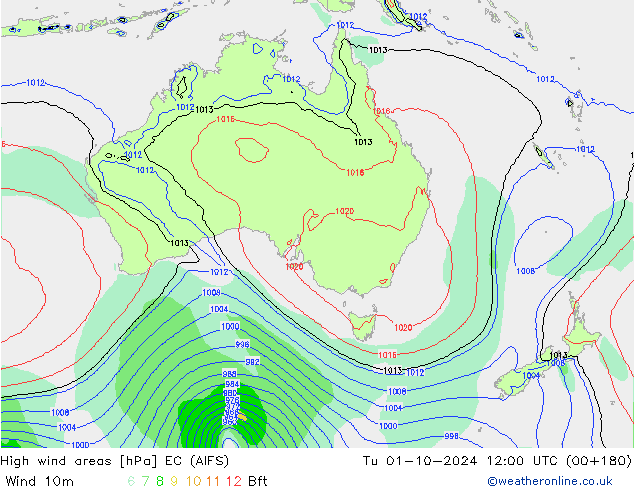 High wind areas EC (AIFS) Tu 01.10.2024 12 UTC