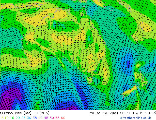 ветер 10 m EC (AIFS) ср 02.10.2024 00 UTC