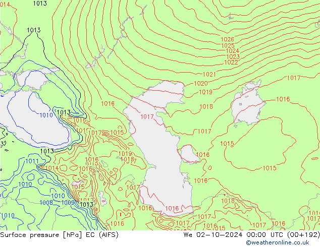 Surface pressure EC (AIFS) We 02.10.2024 00 UTC