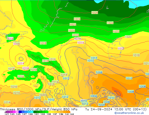 Thck 850-1000 гПа EC (AIFS) вт 24.09.2024 12 UTC