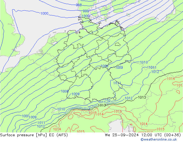 Surface pressure EC (AIFS) We 25.09.2024 12 UTC