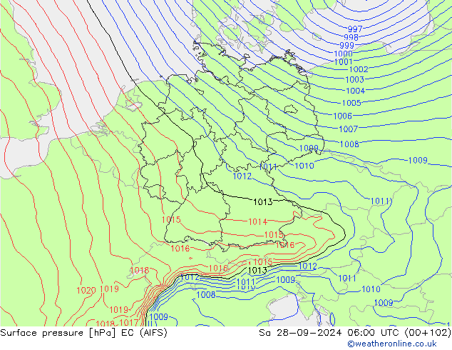 Surface pressure EC (AIFS) Sa 28.09.2024 06 UTC